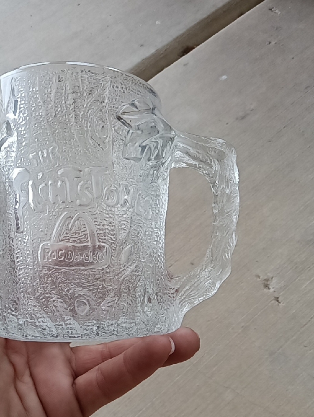 Clear Textured Glass Mug with Raised Logo